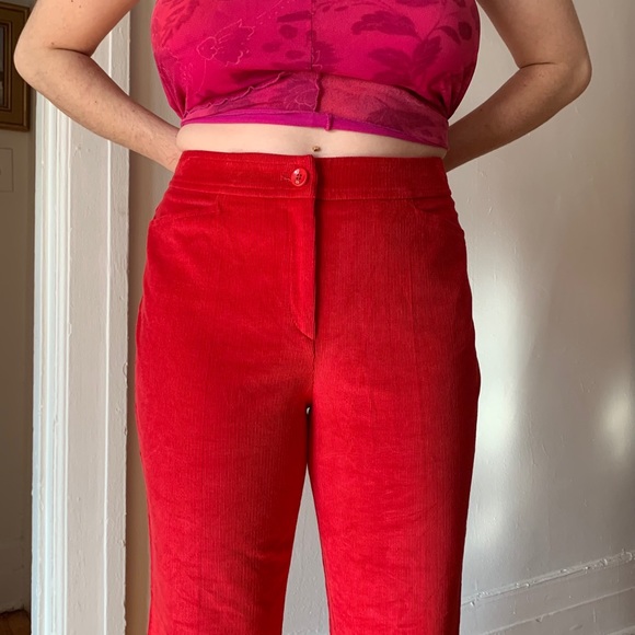 Escada Red Corduroy High Waisted Flared Pants W32 - Picture 3 of 10